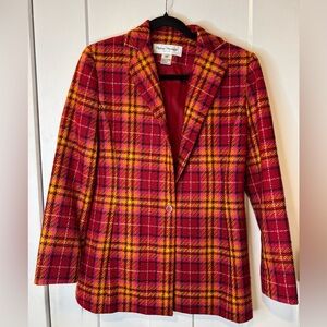 Rena Rowan Plaid Blazer Jacket Women's 4P pink orange w pink Lined Vintage